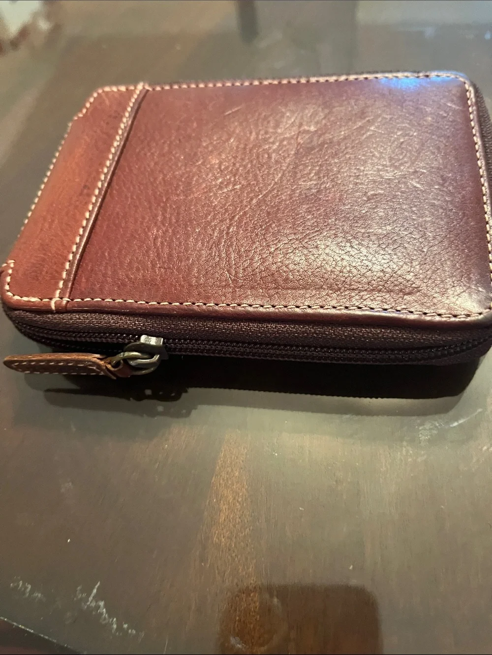 Woolrich Brown Leather Zip Wallet with Card Slots 5X4”